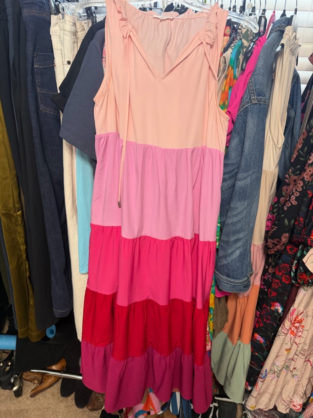 Light Pink to Red Tiered Maxi Dress - size small